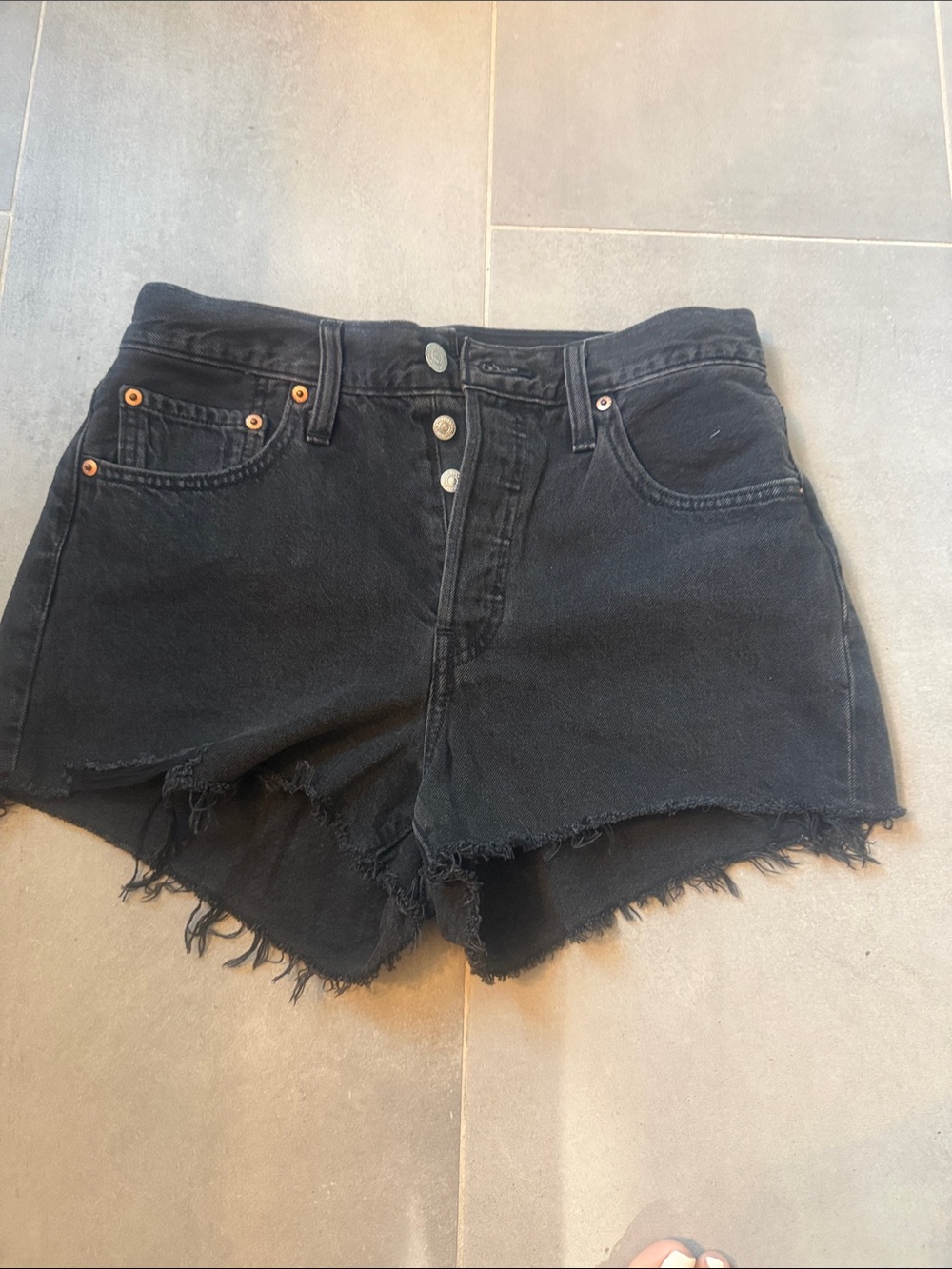 High-Waist Black Denim Cutoff Shorts 501